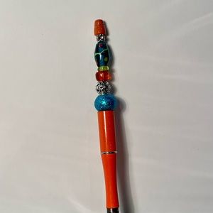 Handmade Beaded Pen/glass beads/Orange and Turquoise